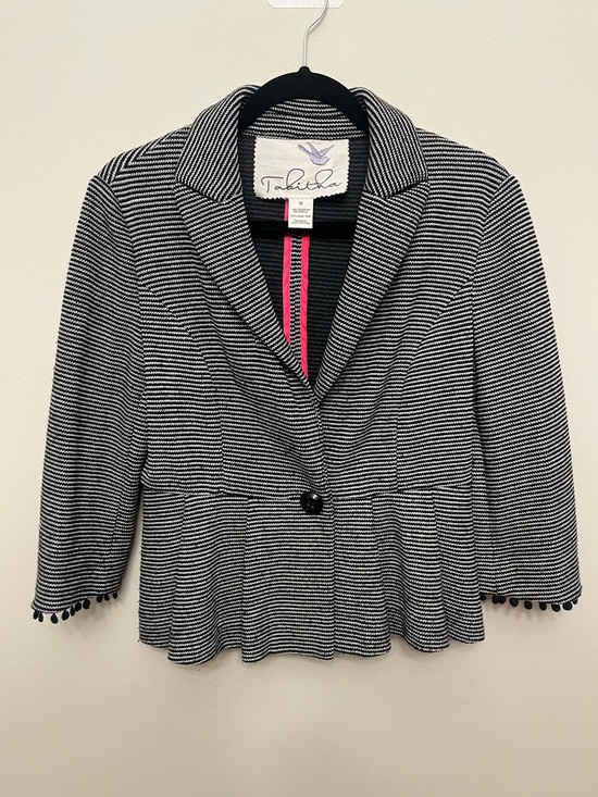 Tabitha Jackets & Blazers - Tabitha Anthropologie Peplum Blazer Black White Striped Women's Size Medium